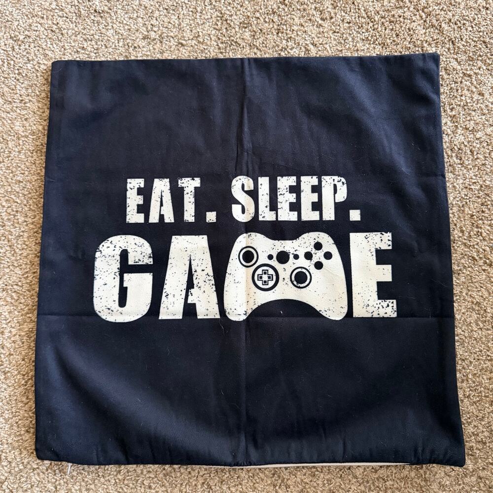 Lot of 2 Gamer Throw Pillow Covers 'Eat Sleep Game' Video game